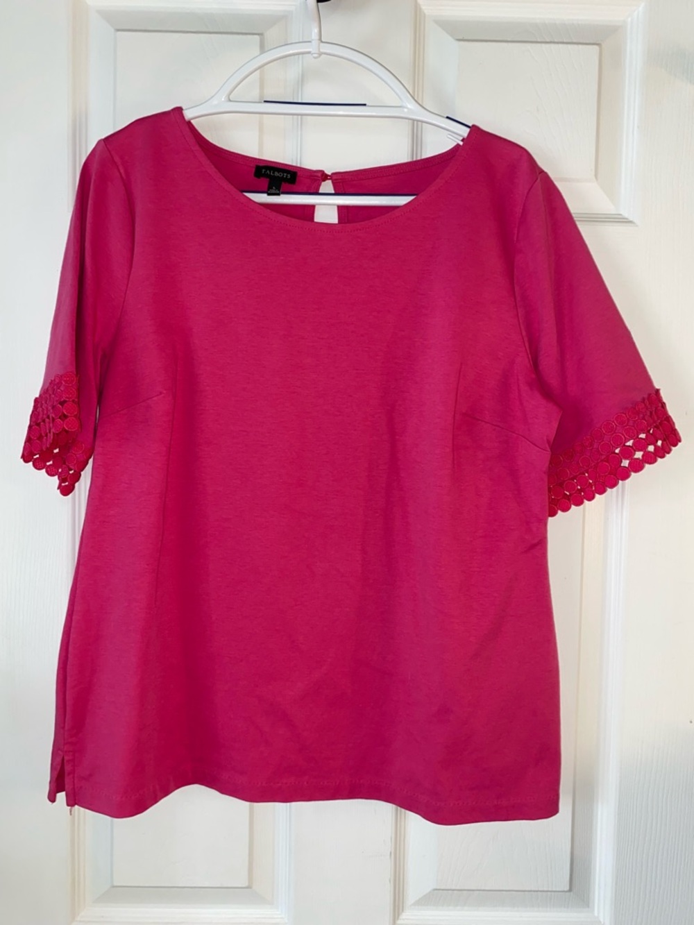 Talbots Hot Pink Short Sleeve Top with sleeve Trim